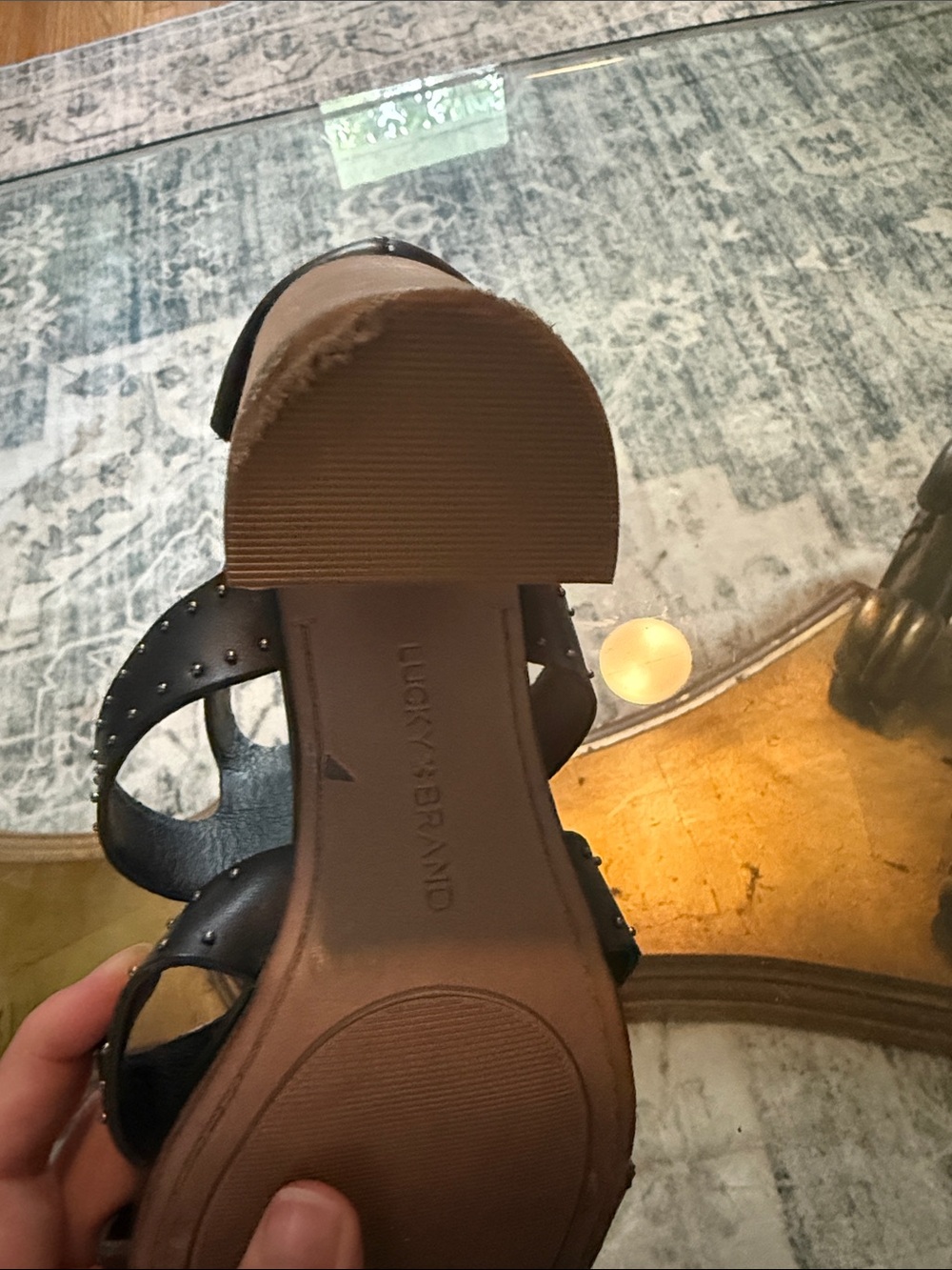 Lucky Brand Black Studded Strappy Block Heel Sandals Womens Size 7.5 - Picture 9 of 11